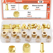50PCS 1/4" Brass Compression Fittings Assortment kit, Insert, Sleeve Ferrule,...