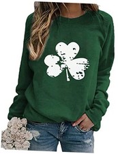 Ykomow St Patricks Day Sweatshirt Women Long Sleeve Leopard X-Large Green