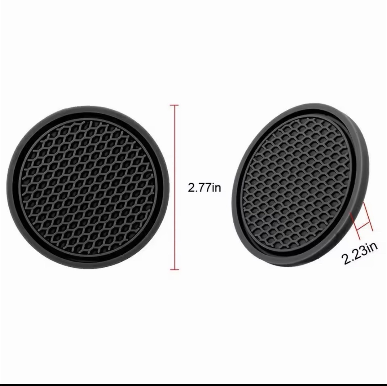 2-Pack Universal Car Cup Holder Insert Coasters - Non-Slip Black Rubber