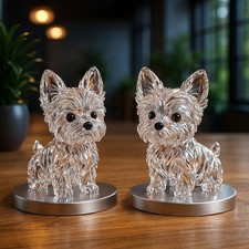Set of2 Acrylic Dog Figurine Ornament Yorkshire Terrier Puppy Statue Home Decor
