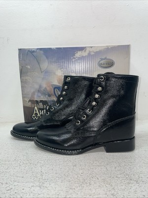 New Youth Black Lace Up Old West Cowboy Boots. Y 5110 3.5 3 1/2. 22-39