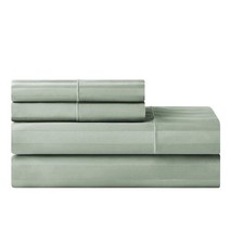 Hotel Style 4-Piece 600 Thread Count Green Stripe Cotton Bed Sheet Set, Queen