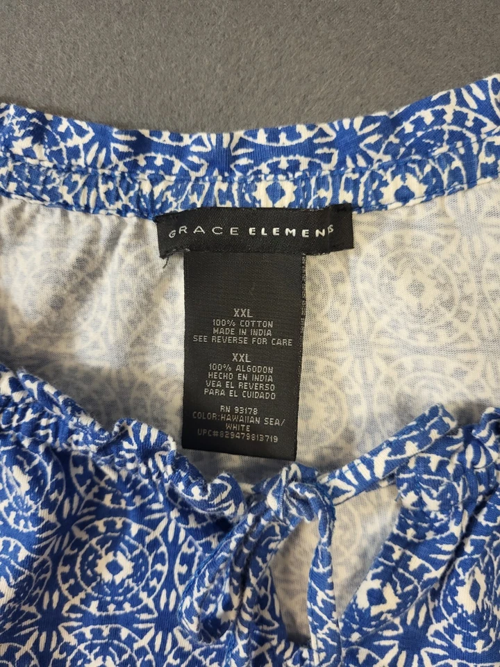 Top Grace Elements Campesino Borde Volantes Manga Corta Suave Algodón Azul Talla XXL Foto 3 de 4