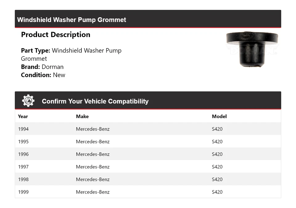 Para Mercedes-Benz S420 Dorman 1994-1999 Parabrisas Lavadora Bomba Ojal 1995 1996 Foto 2 de 4