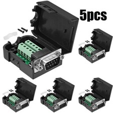 5Pc D-SUB DB9 Black Cover Male 9Pin Plug Breakout Terminals Screw Type Connector