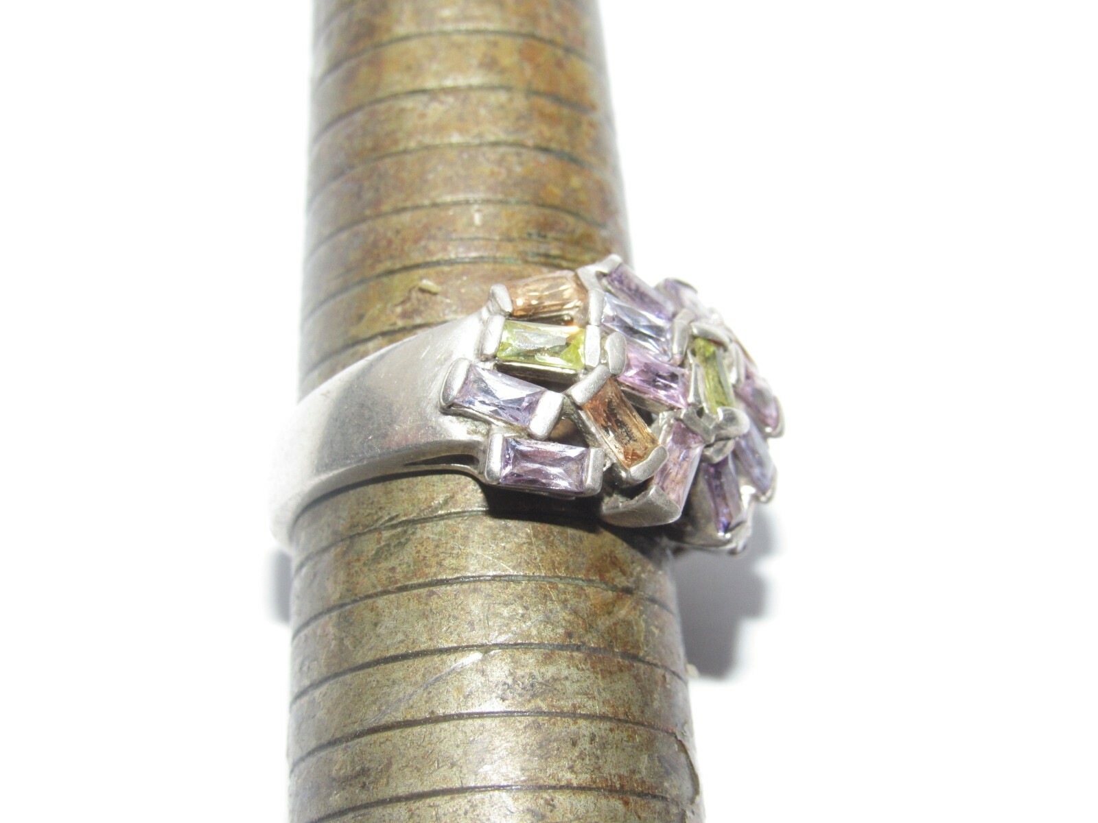 08F31 NICE SOLID SILVER AMETHYST MULTI-STONE RING… - image 4