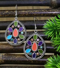 2 Silver-tone Earring Set Bohemian Retro Drop Dangle Hook New Free Ship 7537