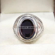 Black Onyx Oval Cut Gemstone With 925 Sterling Silver Ring For Men's #A834