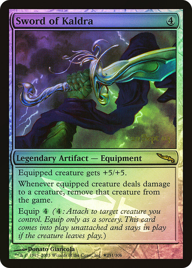MTG FOIL Sword of Kaldra Prerelease Mirrodin  - Promo: Date Stamped