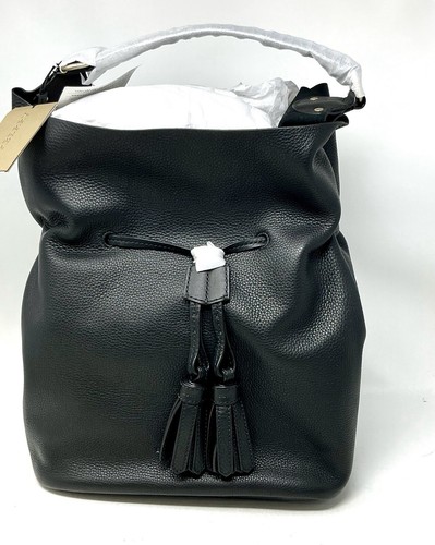 Bolso Bucket Burberry Negro Borlas Cuero Guijarro Cordón Nuevo con Etiquetas - Imagen 8 de 23