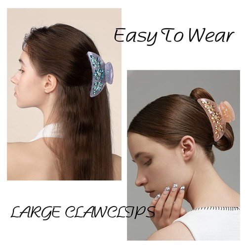 2 Packs Large Hair Claw Clips Flower French Rhinestone Crystal for Women Girls - Picture 3 of 36