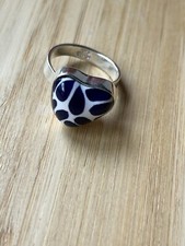 Blue Heart Talavera Ring 925 Sterling Silver Artisan Handmade