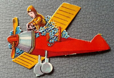 Alte Oblate Glanzbild Poesiealbum Scrab Flugzeug Flieger nach 1950 rar