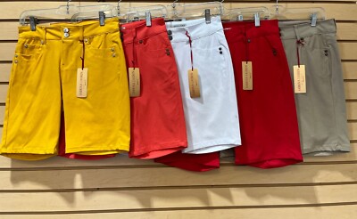 Sabrina Lauren Womens stretch front zipper and button 5 pockets Bermuda Shorts