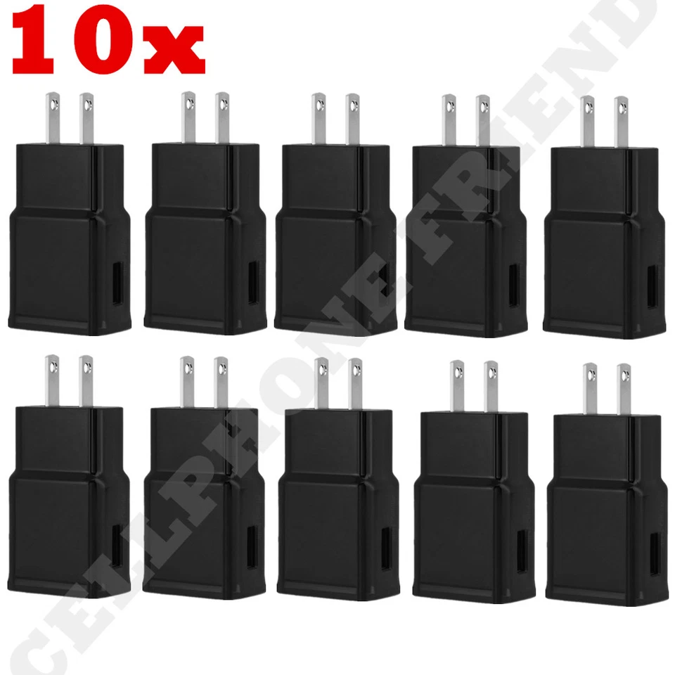 10 Set USB Power Adapter Wall Charger Micro Cable Cord US Plug For Samsung Black - Image 2 of 4
