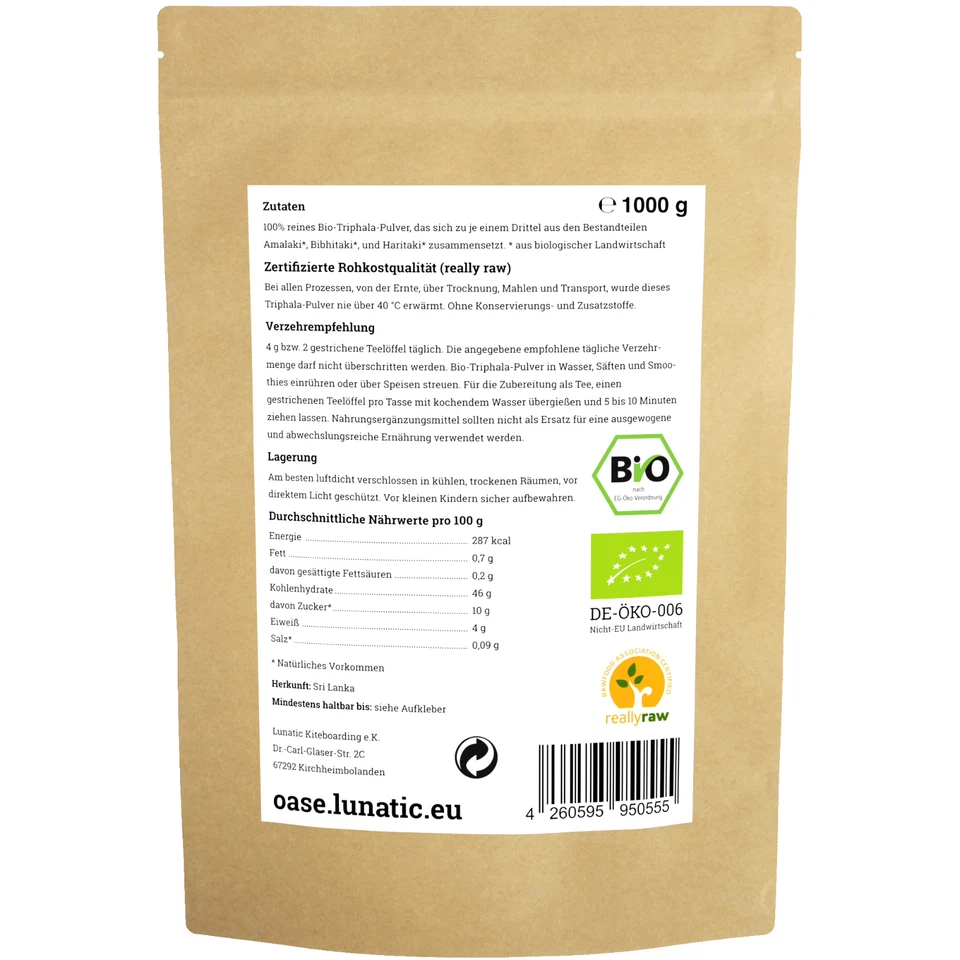 Bio-Triphala-Pulver 1kg – Rohkostqualität - Amalaki - Bibhitaki - Haritaki - Bild 3 von 3