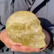 3.19LB Top Natural Citrine Skull Hand Carved Quarzt Crystal Skull Reiki Healing
