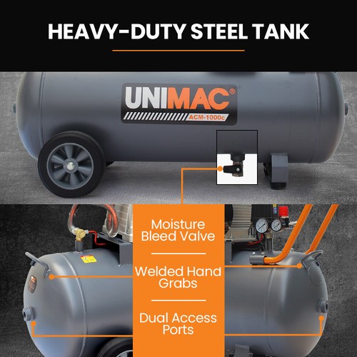 UNIMAC 100L 2.6kW Industrial Air Compressor 370L/min 116PSI Electric 15A Plug - Picture 7 of 12