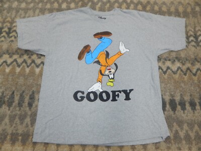 Vtg 90's Disney Graphic Upside Down Goofy T Shirt Men's 2XL Grey
