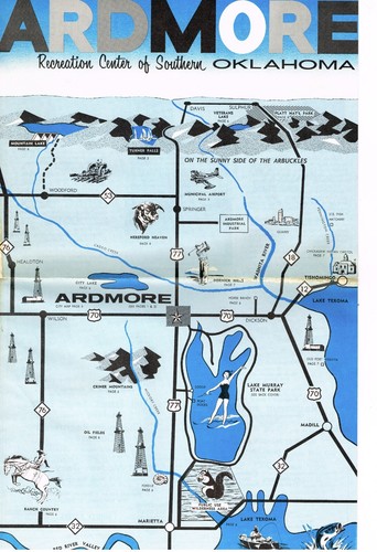 Ardmore Southern Oklahoma Recreation Guide Map 1958 Vintage Oil Turner Falls