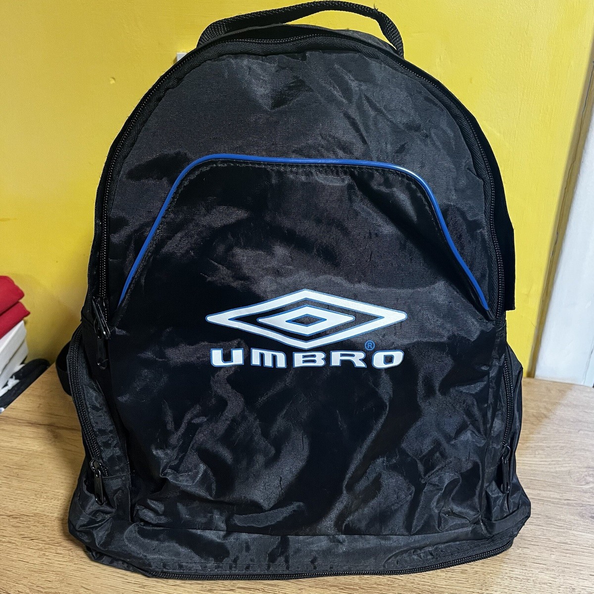 Vintage 90s Umbro Black With Blue Trim Backpack