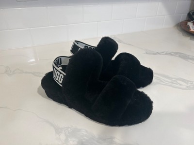 $113 UGG Women's Black Fluff Yeah Bling Slide Shearling Slipper Shoes Size US 6