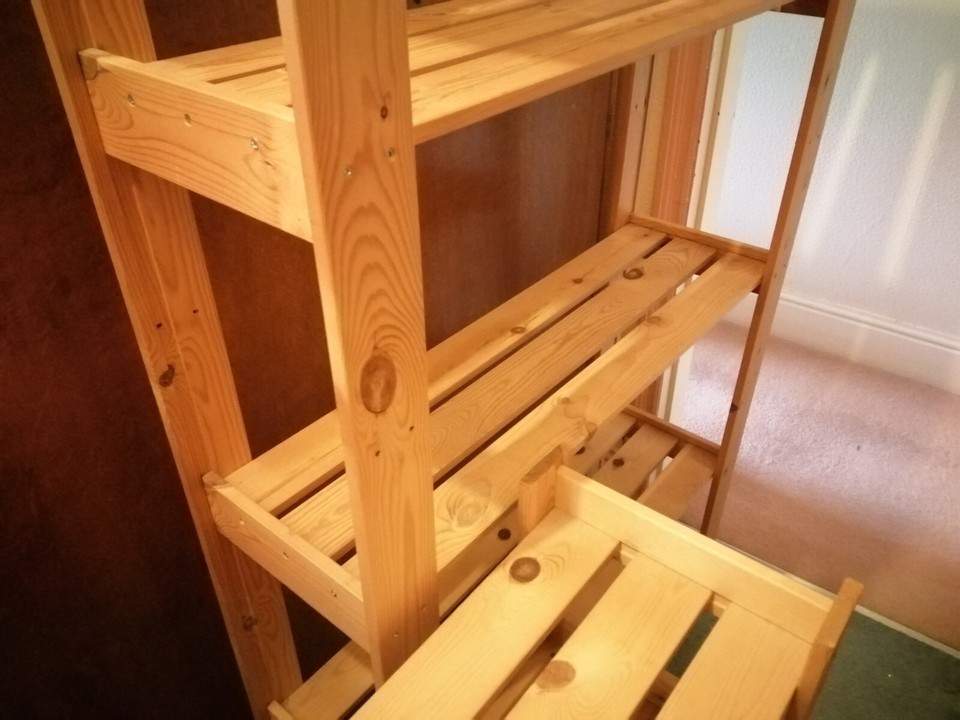 2 x Freestanding Wooden Shelves Slatted Wood Shelf Units Bookshelves