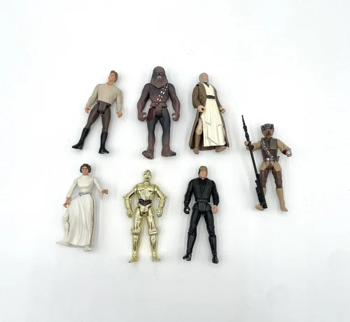 Vtg Kenner Star Wars 7 Action Figures 1995-1996 C-3PO Skywalker Chewbacca Leia