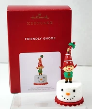 2021 Hallmark Friendly Gnome Ornament Snowman Head Limited Edition Artist Craft
