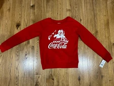 Coca Cola Retro Fuzzy Santa Holiday Long Sleeve Women’s Shirt Size Small NWT