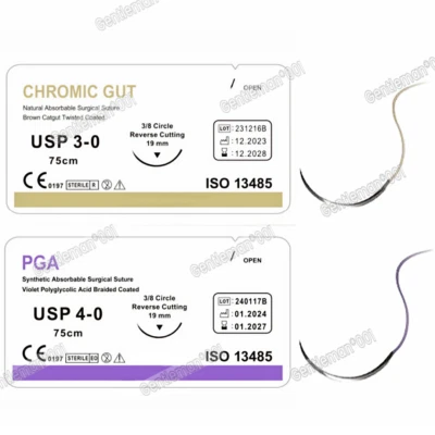 Absorbable CHROMIC Dental Oral Surgical Sutures Natural Needled GUT 3/0 PGA 4/0