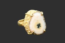 Classic 18K Gold Plated Solar White Druzy Ring Adjustable Overlay Jewelry Sp-184
