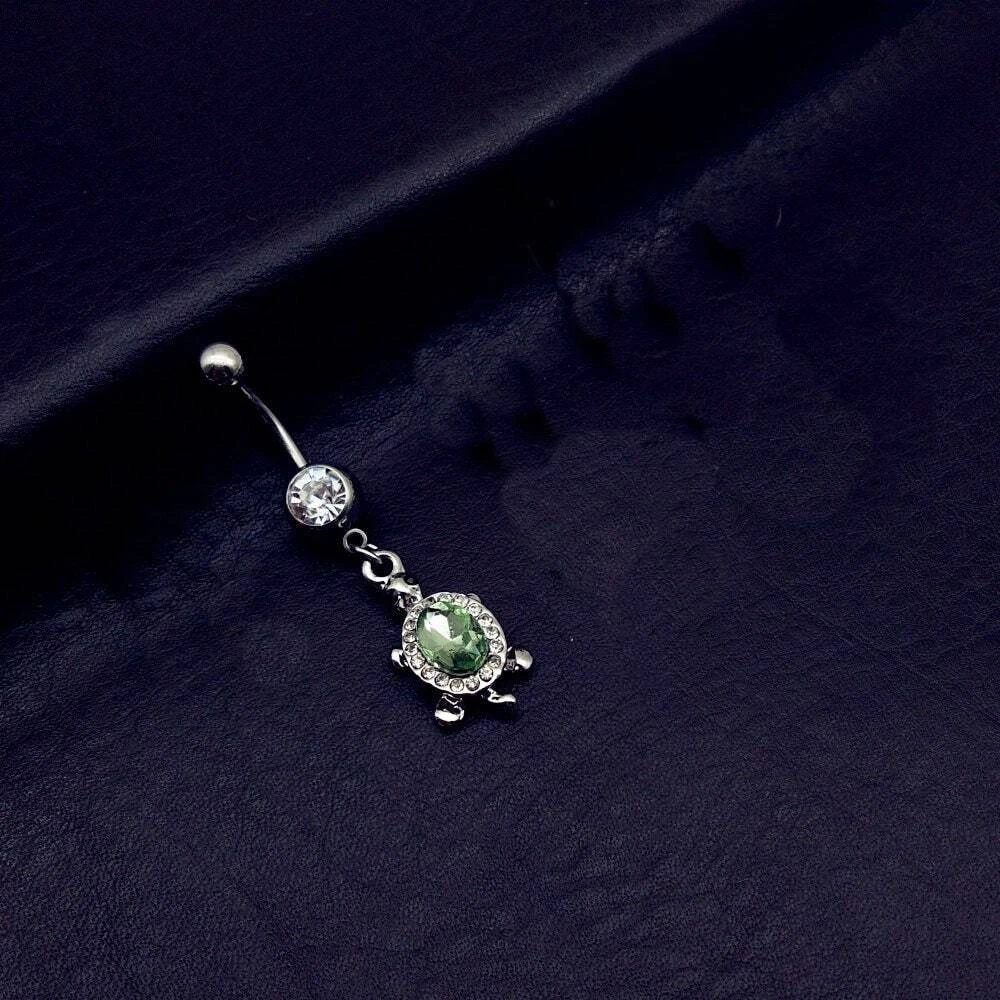 New Crystal Clear Green Cute Turtle Dangle Belly Bar Charm Belly Ring Body