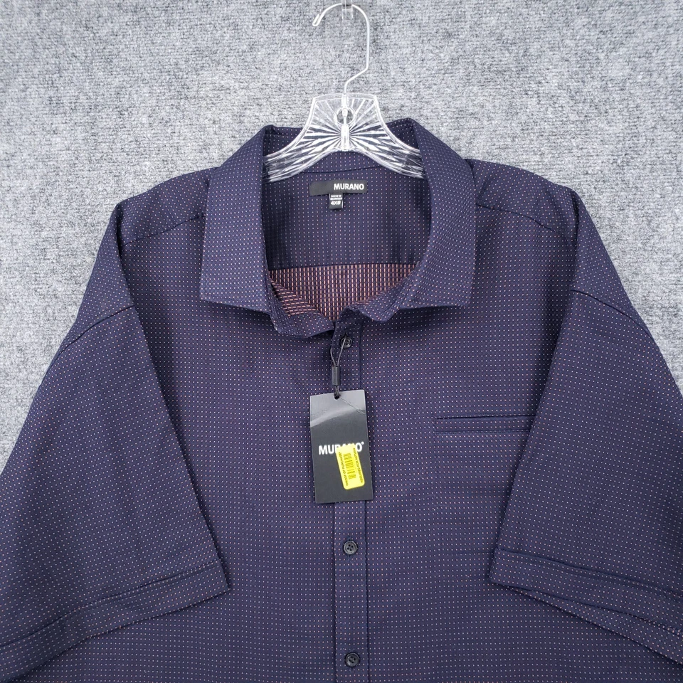NEW Murano Button Up Shirt Mens 4XB Big Blue Short Sleeve Polka dots Collared - Image 3 of 4