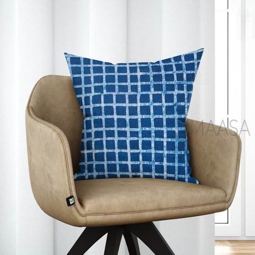 Indigo Blue Hand Block Print Indian Cotton Cushion Cover Pillow Case - Picture 5 of 9