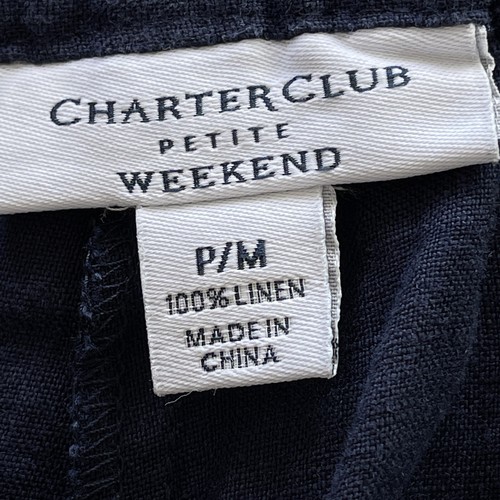 Charter Club Pants 100% Linen Soft Weekend Medium Petite Blue New With Tags - Picture 8 of 8