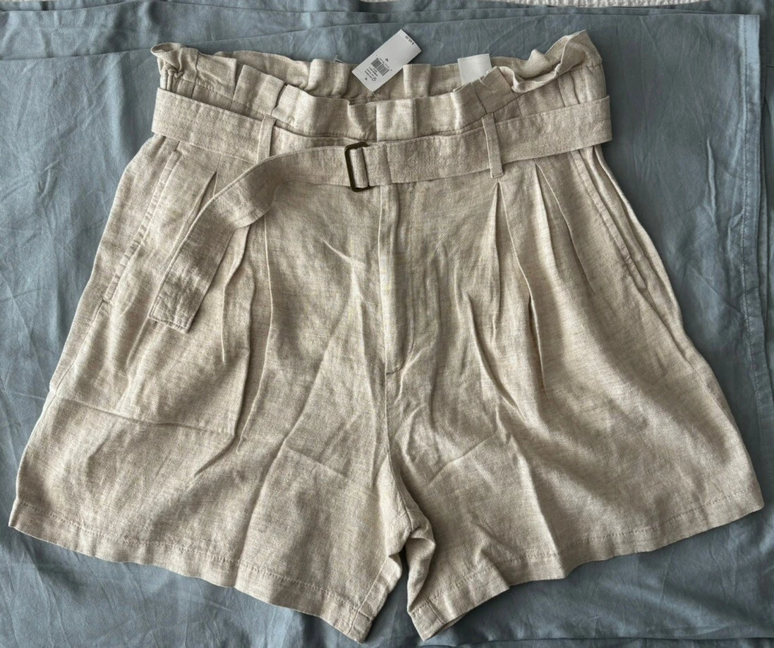 NWT Banana Republic Womens 12 Linen Blend Shorts Flax Beige Belted MSRP $65 New