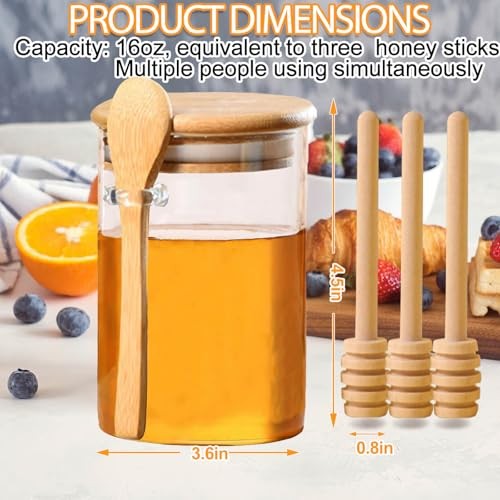Glass Honey Dispenser No Drip With Dipper And Spoon, 16 Oz Oversize Honey Jar - View #9