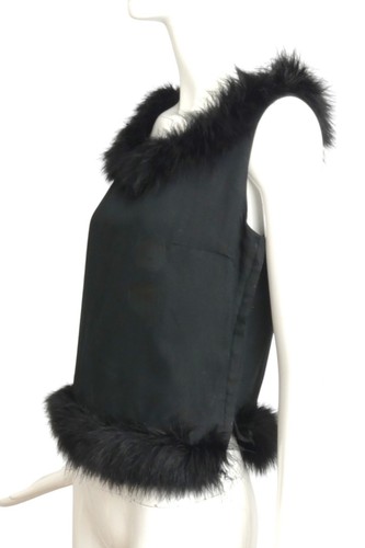 1950s Black Taffeta & Maribou Feather Shell, Size 6 - Picture 4 of 5