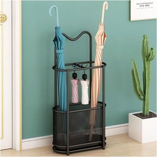 SINBINTA Metal Umbrella Stand Black Rack with Hooks Tray