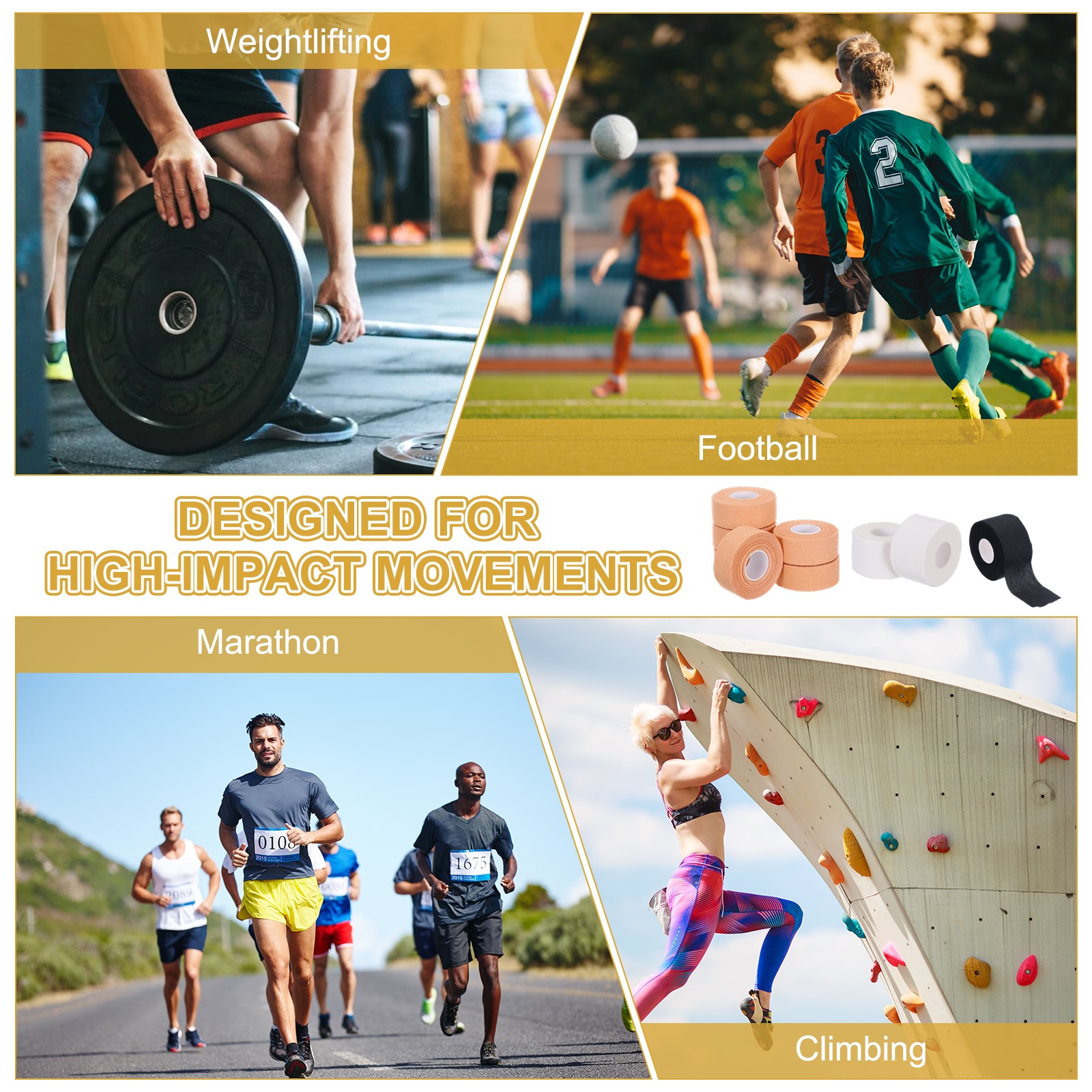 Athletic Sports Tape, Athletic Tape Easy Tear 1.5 in x 30 Ft, 6 Rolls, Ecru