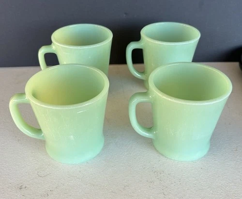Fire King Jadeite Mug Set 4 Anchor Hocking Glass Vintage USA Good