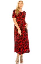 JOSTAR Black LONG DRESS Slinky Poly Spandex Stretch Knit RED FLORAL M L XL