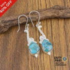 Natural Blue Copper Turquoise December Wedding Wife Earrings 925 Sterling Silver