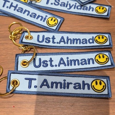 30 Pcs Personalized Embroidery Monogram Keychain with Emoji Keyring