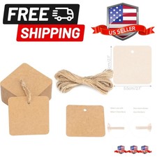 Kraft Paper Gift Tags with String, 100PCS Brown Square Tags, 2.2x2.2 inches B...