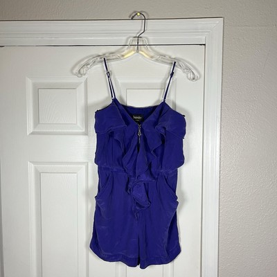 Laundry By Shelli Segal Womens 100% Silk Romper Purple Ruffle Zip Front Size 0