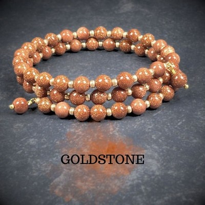 Goldstein - Memory Draht - Wickelarmband - echte Edelsteine - BMW108