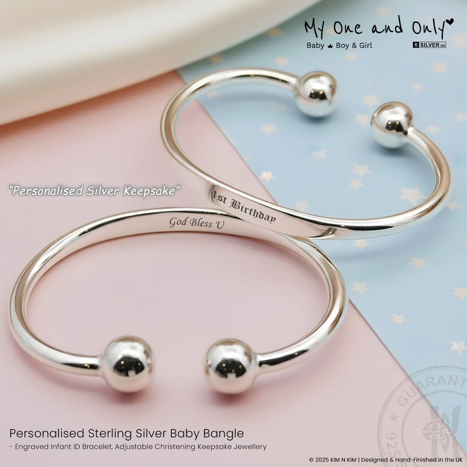 Sterling Silver Baby ID Bangle✔️Personalised Christening Keepsake✔️Free Engrave - Image 2 of 4