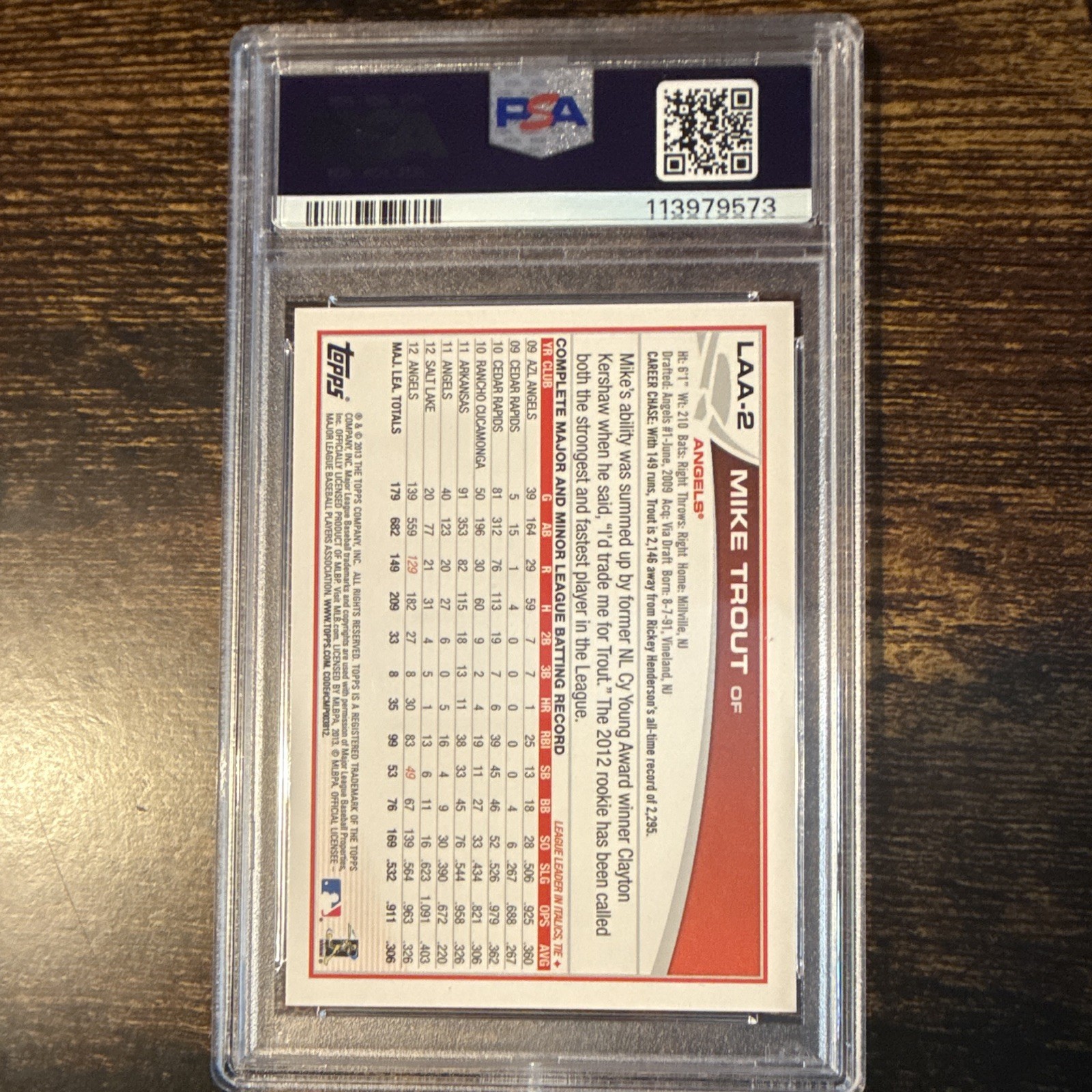 Topps 2013 Mike Trout #LAA-2 Angels Team Set PSA 10 Gem Mint view 2